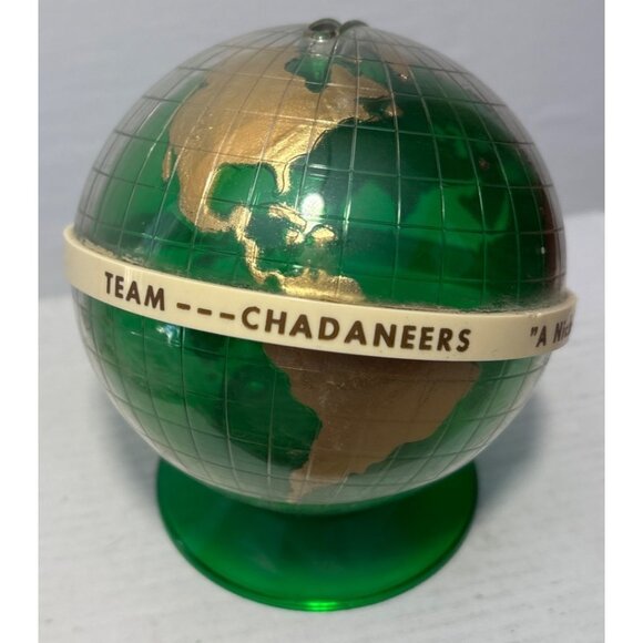 Vintage Team Chadaneers Green & Gold Plastic Globe Bank  For Africas Lights 4.5" - Picture 5 of 8